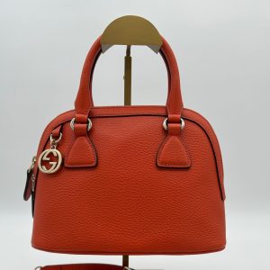 Gucci GG Pebbled Leather Dome Crossbody-Orange