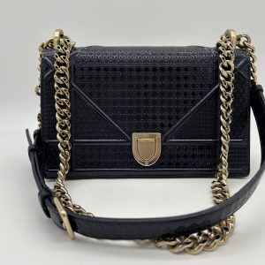 430-4447 Christian Dior Diorama Navy Shoulder Bag with Micro Cannage Details in Navy
