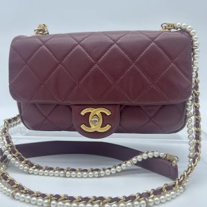 Chanel 30xxxx49 Crystal Pearl Strap in Burgundy -