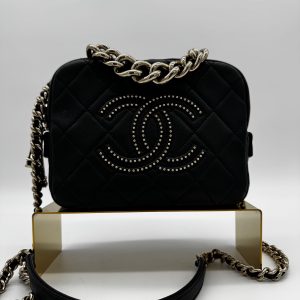 Chanel Double CC Studded Camera Bag with Gold Hardware in Black -Ser. 29xxxx51 -