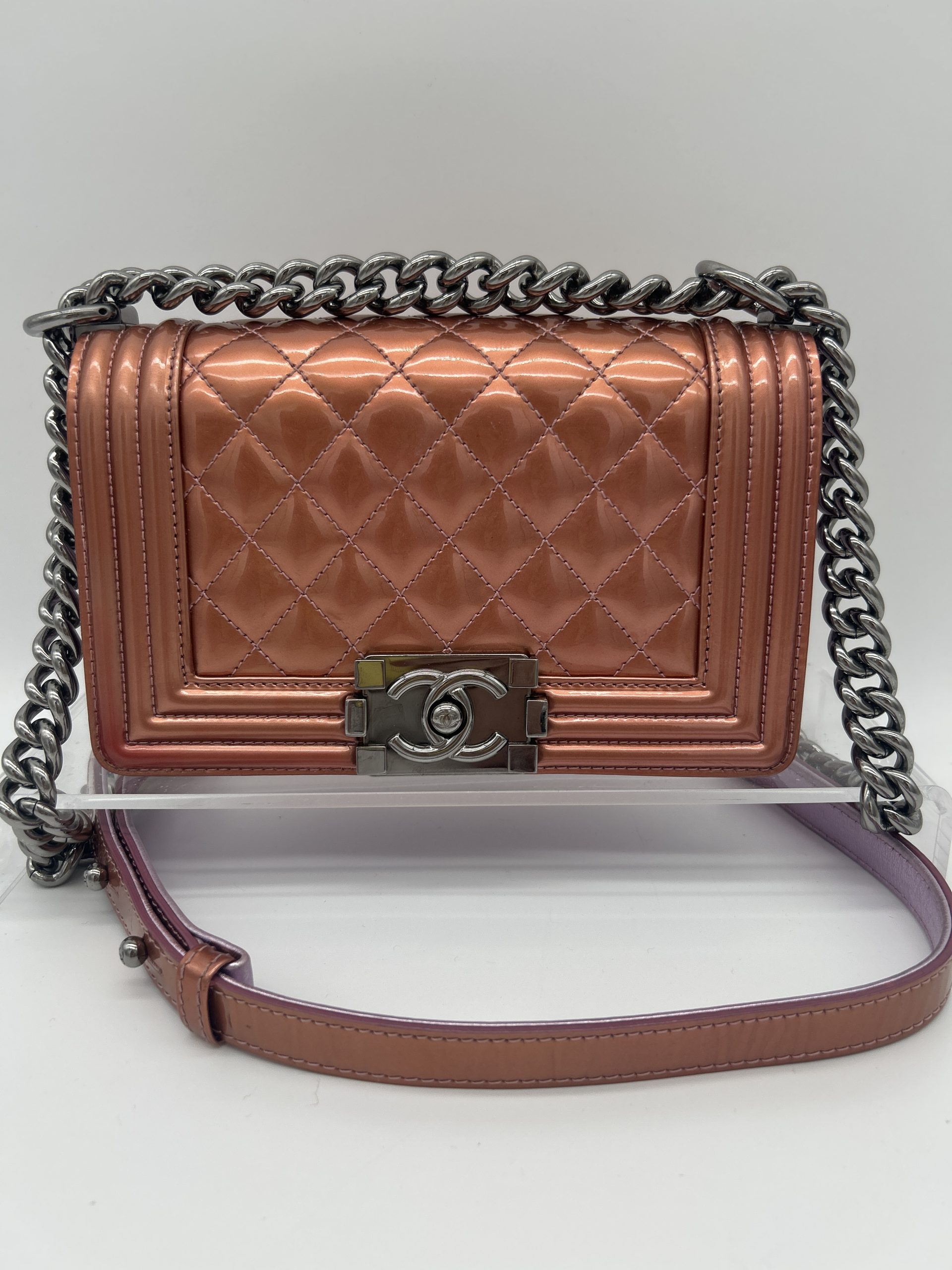Chanel Small Leboy Patent Leather Bronze/Light Purple Ser:19xxxx01 -