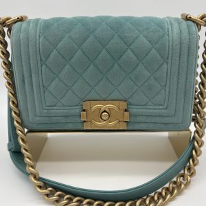 28-1843 Chanel Small Velvet Camillia in Turquoise and Gold Hardware Ser:29xxxx16 -